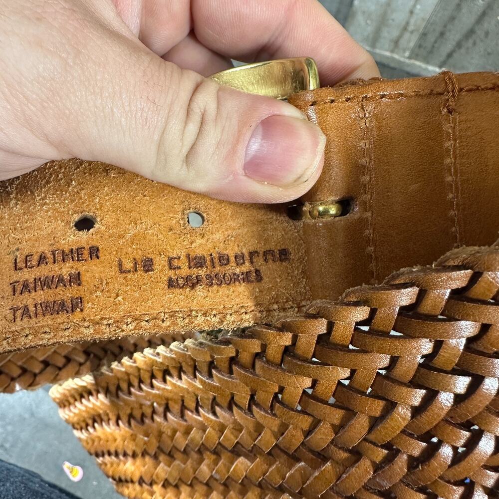 Vintage Liz Claiborne Brown Braided Leather Belt Womens Sz Medium Woven Brass - Picture 5 of 9